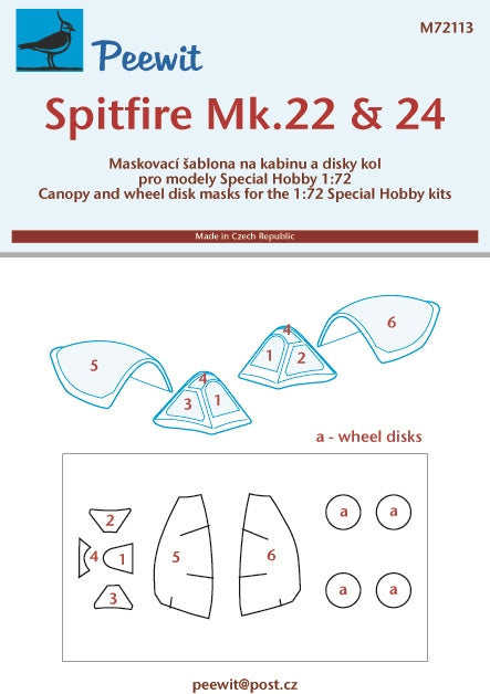 Peewit PEE72113 1:72 Supermarine Spitfire Mk.22 & Mk.24 canopy frame paint mask