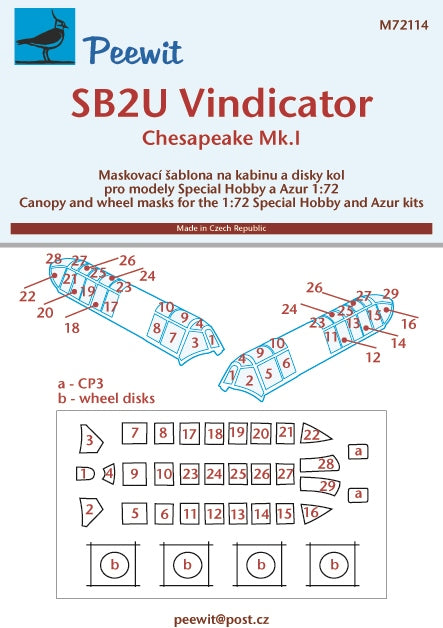 Peewit PEE72114 1:72 Vought SB2U Vindicator canopy frame paint mask