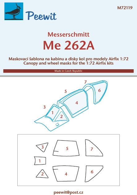 Peewit PEE72119 1:72 Messerschmitt Me-262A-1a canopy frame paint mask