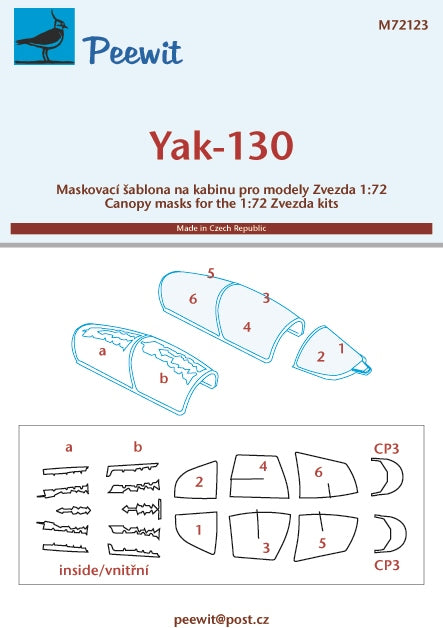 Peewit PEE72123 1:72 Yakovlev Yak-130 canopy frame paint mask