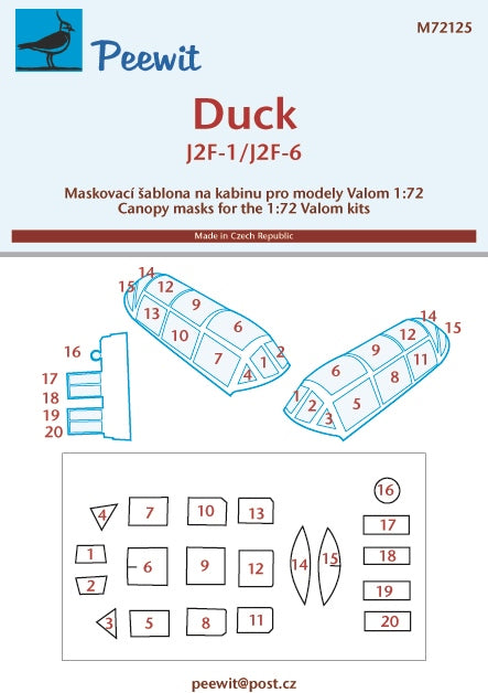 Peewit PEE72125 1:72 Grumman J2F-1/J2F-6 Duck canopy frame paint mask