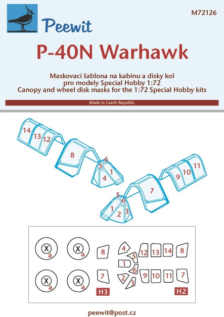 Peewit PEE72126 1:72 Curtiss P-40N Warhawk canopy frame paint mask