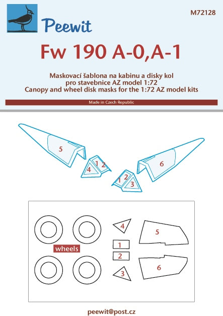 Peewit PEE72128 1:72 Focke-Wulf Fw-190A-0/Fw-190A-1 canopy frame paint mask