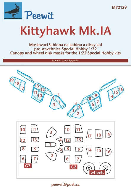 Peewit PEE72129 1:72 Curtiss Kittyhawk Mk.IA canopy frame paint mask