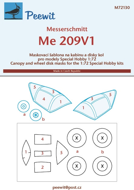 Peewit PEE72130 1:72 Messerschmitt Me-209V-1 canopy frame paint mask