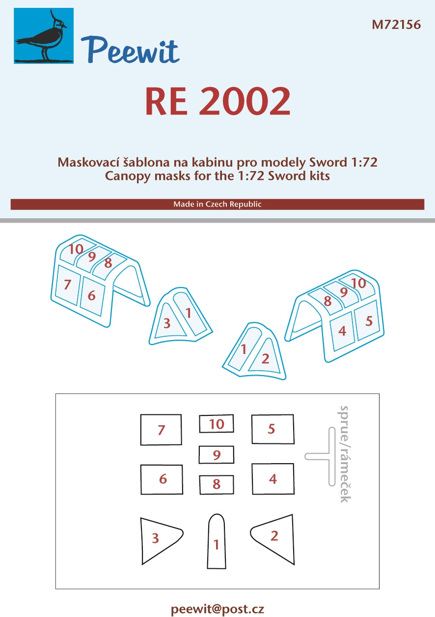Peewit PEE72156 1:72 Reggiane Re.2002 canopy frame paint mask