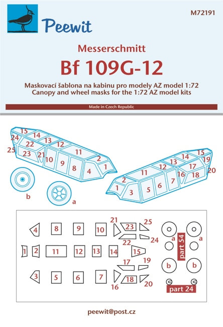 Peewit PEE72191 1:72 Messerschmitt Bf-109G-12 canopy frame paint mask