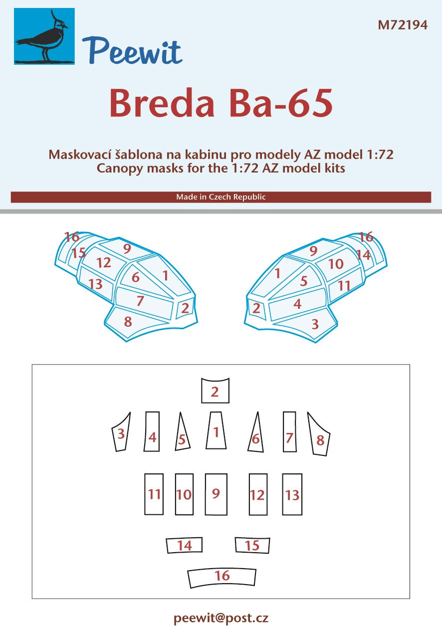 Peewit PEE72194 1:72 Breda Ba.65A-80 canopy frame paint mask