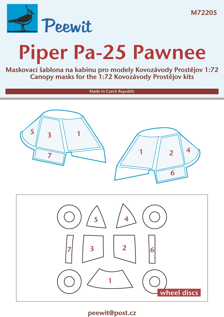 Peewit PEE72205 1:72 Piper Pa-25 Pawnee canopy frame paint mask