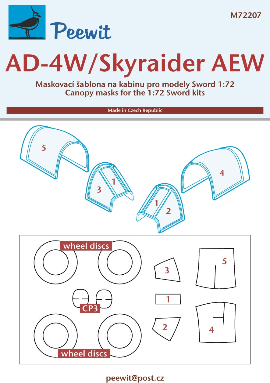 Peewit PEE72207 1:72 Douglas AD-4W/AEW.1 Skyraider canopy frame paint mask