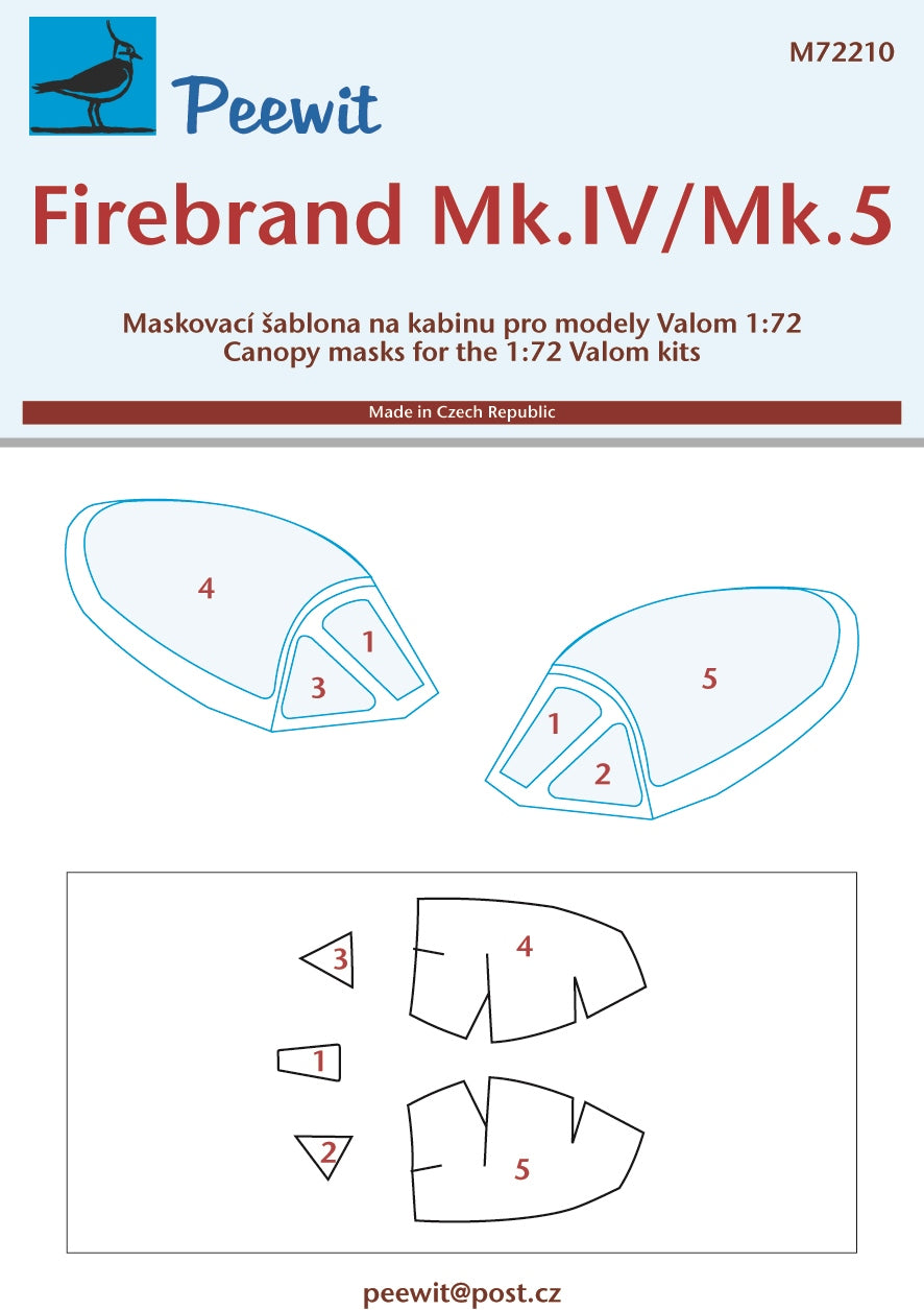 Peewit PEE72210 1:72 Blackburn Firebrand Mk.IV/Mk.V canopy frame paint mask