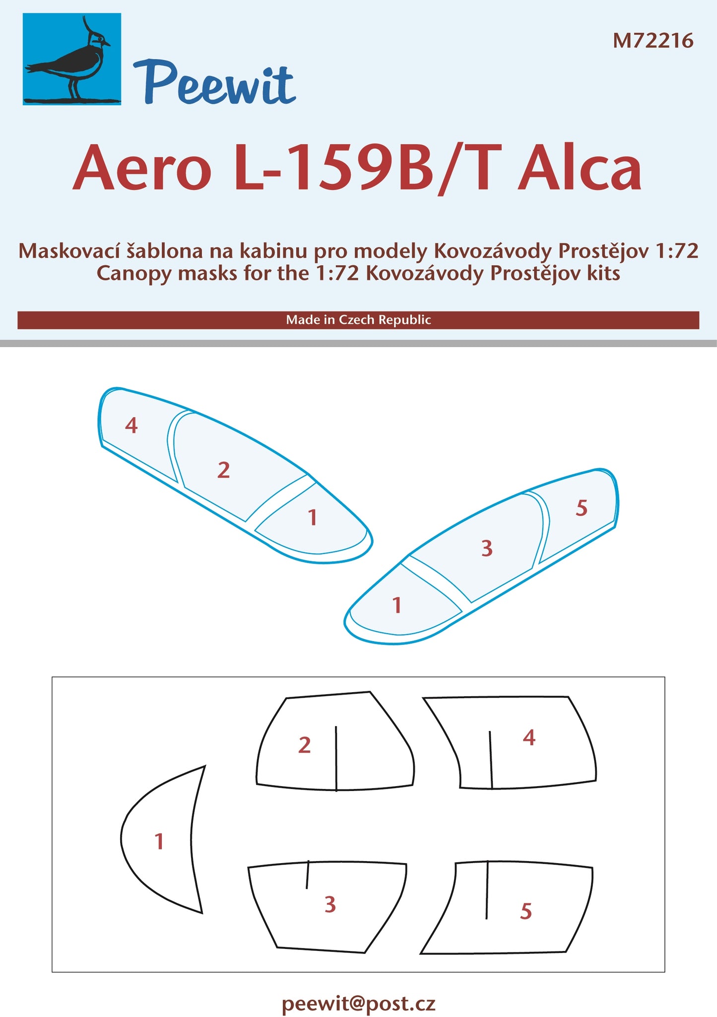 Peewit PEE72216 1:72 Aero L-159B/L-159T Alca canopy frame paint mask