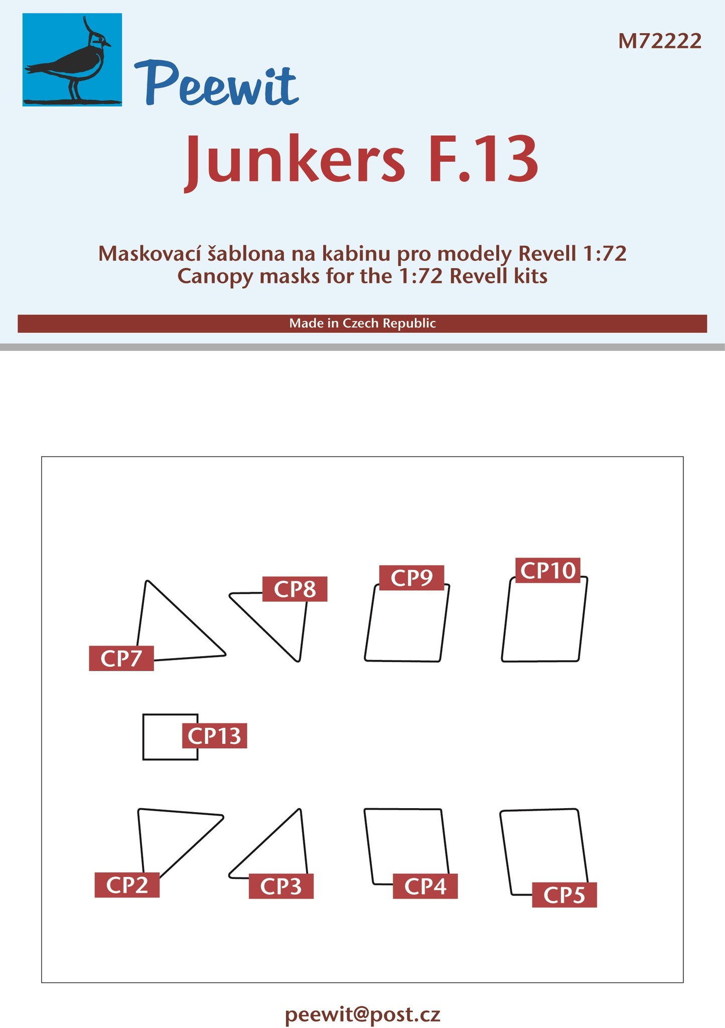Peewit PEE72222 1:72 Junkers F.13 canopy frame paint mask