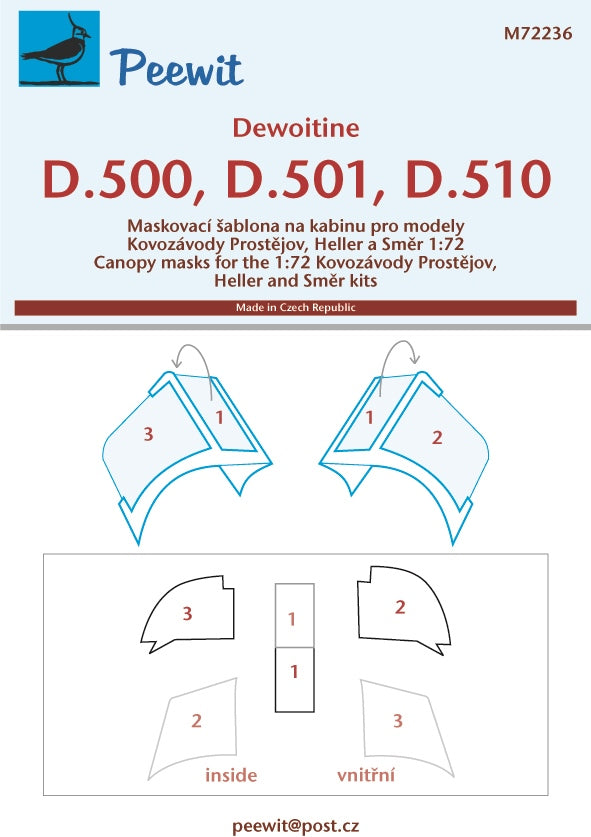 Peewit PEE72236 1:72 Dewoitine D.500, D-501, D-510 canopy frame paint mask