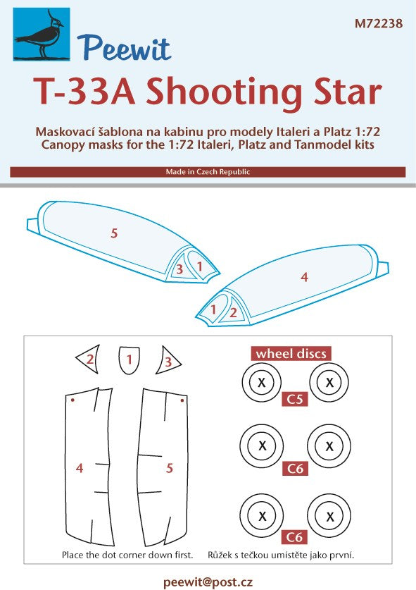 Peewit PEE72238 1:72 Lockheed T-33A Shooting Star canopy frame paint mask