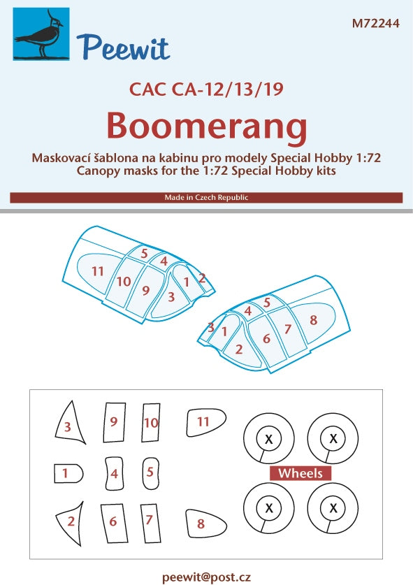Peewit PEE72244 1:72 CAC CA-12/CA-13/CA-19 Boomerang canopy frame paint mask