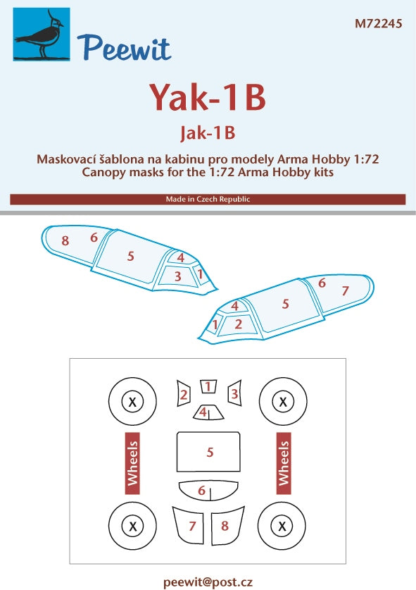 Peewit PEE72245 1:72 Yakovlev Yak-1B canopy frame paint mask