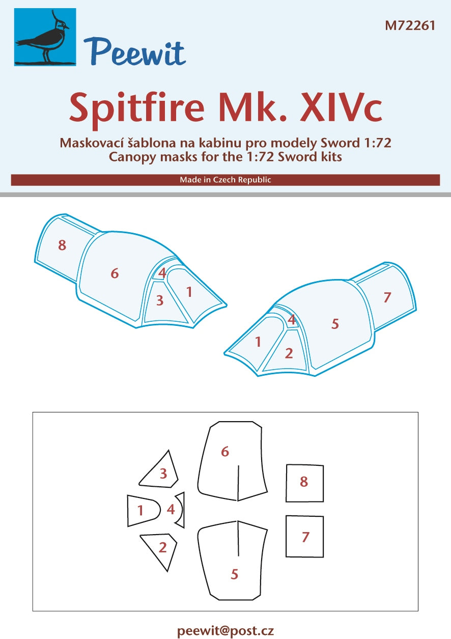 Peewit PEE72261 1:72 Supermafrine Spitfire Mk.XIVc canopy frame paint mask