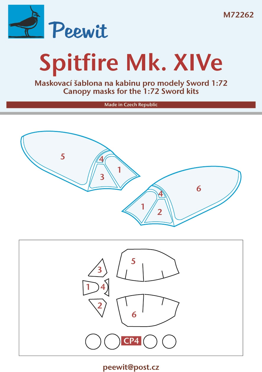 Peewit PEE72262 1:72 Supermarine Spitfire Mk.XIVe canopy frame paint mask