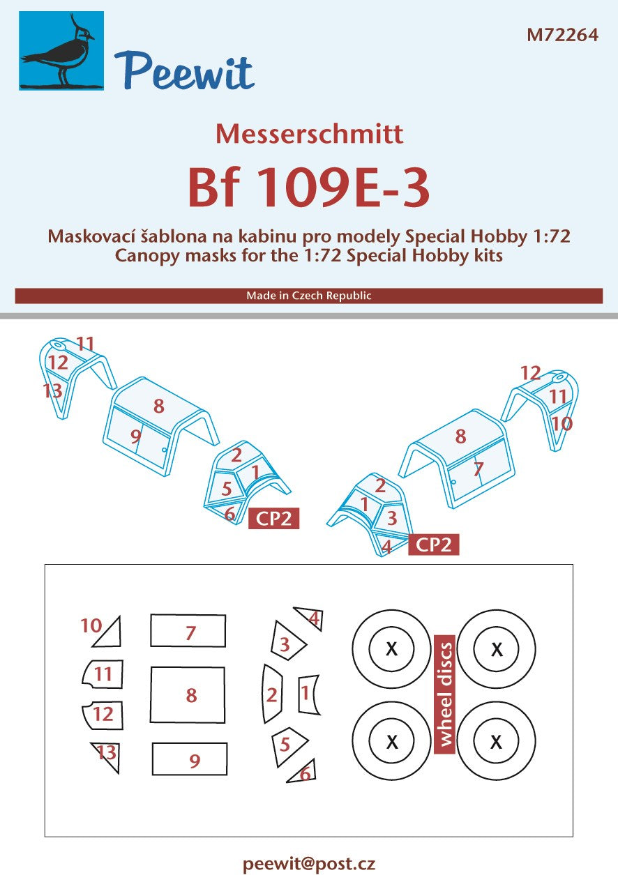 Peewit PEE72264 1:72 Messerschmitt Bf-109E-3 canopy frame paint mask