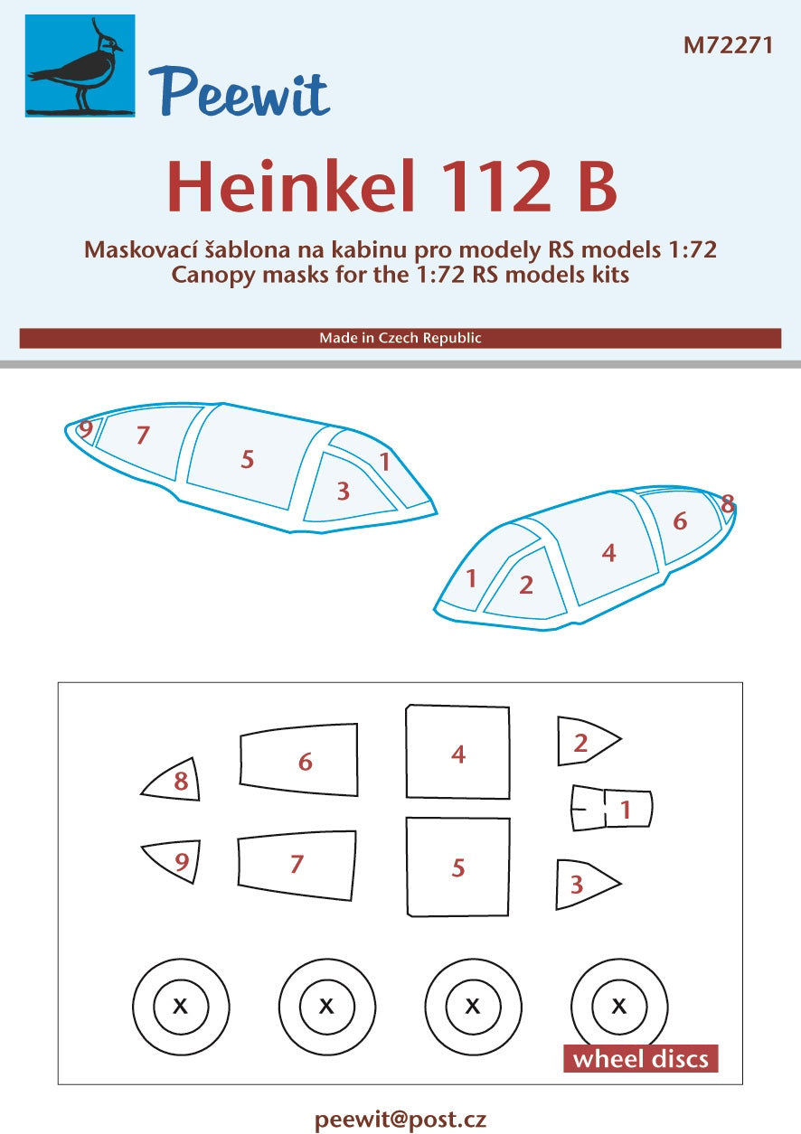 Peewit PEE72271 1:72 Heinkel He-112B canopy frame paint mask