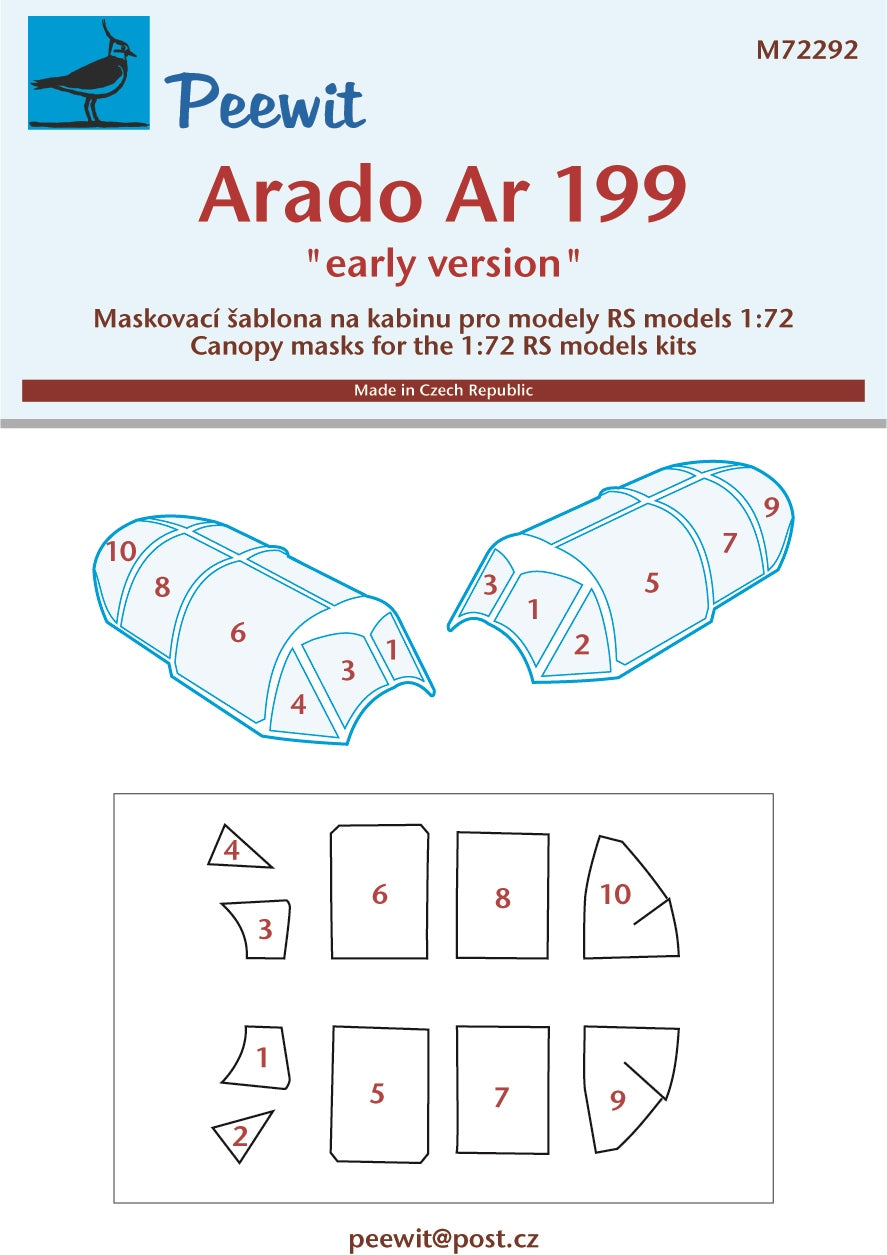 Peewit PEE72292 1:72 Arado Ar-199 'early version' canopy frame paint mask