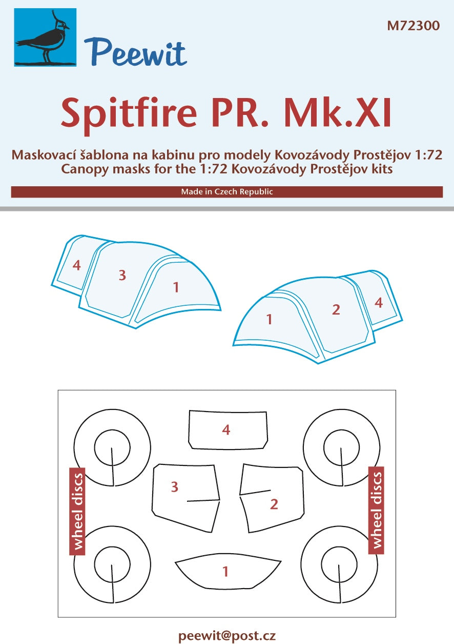 Peewit PEE72300 1:72 Supermarine Spitfire PR Mk.XI canopy frame paint mask