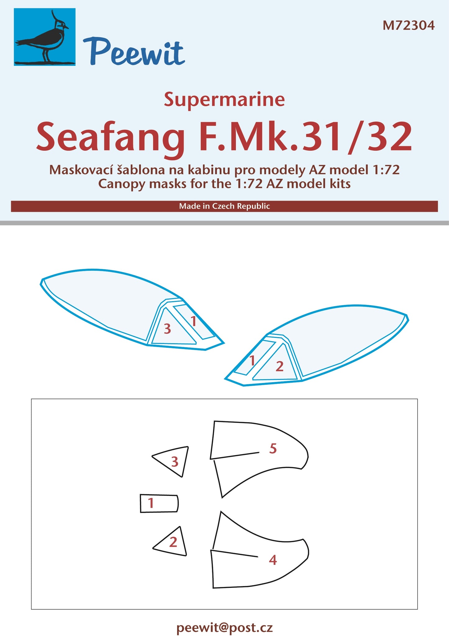 Peewit PEE72304 1:72 Supermarine Seafang F Mk.31 canopy frame paint mask