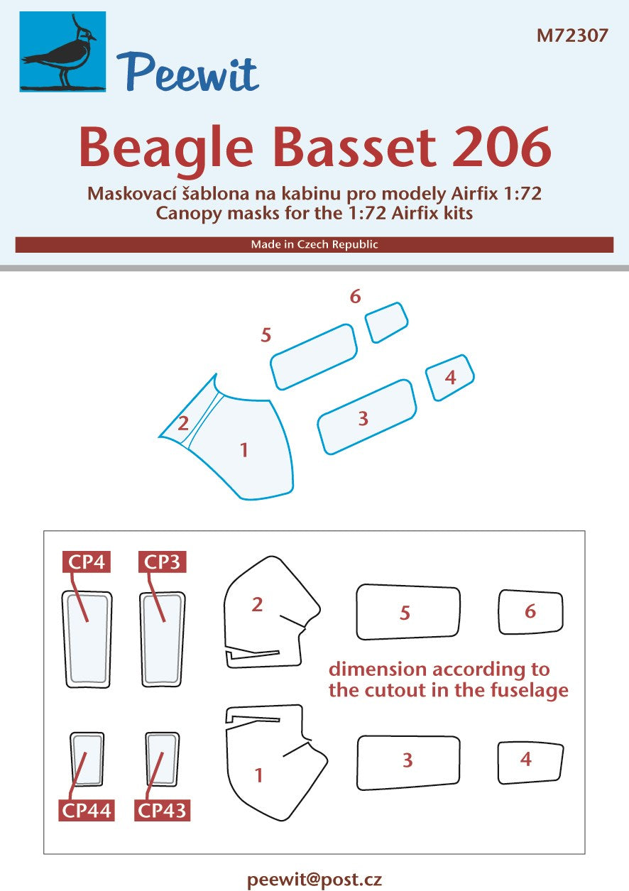 Peewit PEE72307 1:72 Beagle Basset 206 canopy frame paint mask