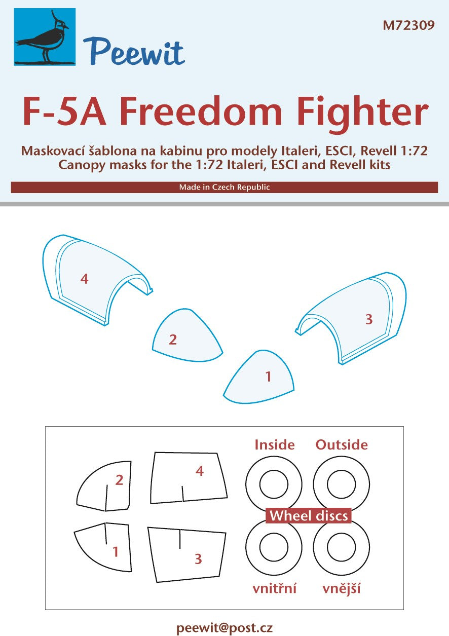 Peewit PEE72309 1:72 Northrop F-5A Freedom Fighter canopy frame paint mask