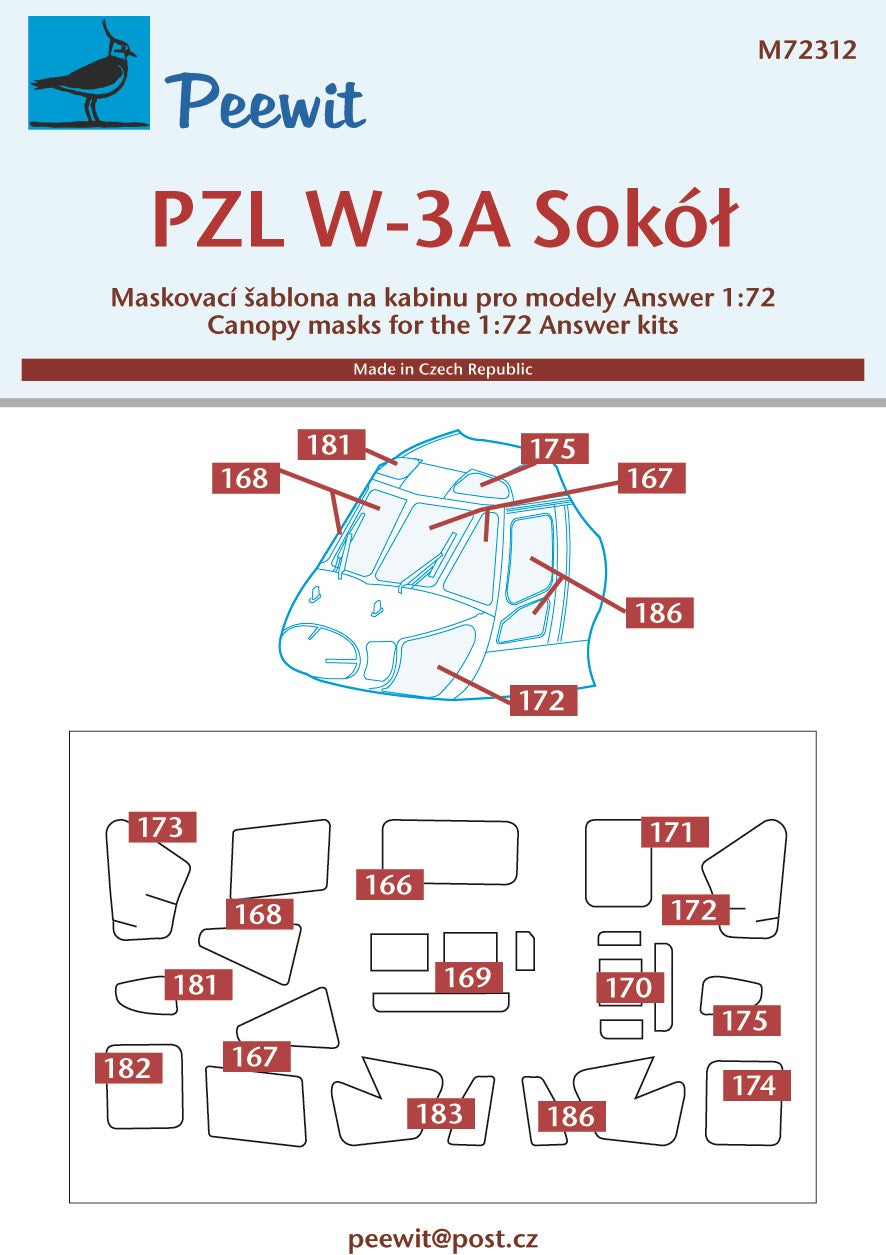 Peewit PEE72312 1:72 PZL W-3A Sokol canopy frame paint mask