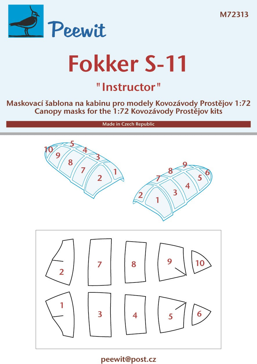 Peewit PEE72313 1:72 Fokker S-11 canopy frame paint mask