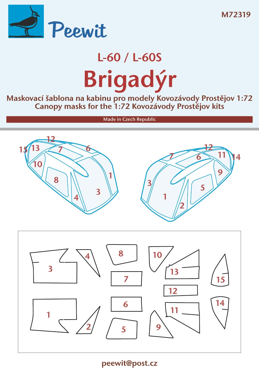 Peewit PEE72319 1:72 Let L-60 'Brigadyr' canopy frame paint mask