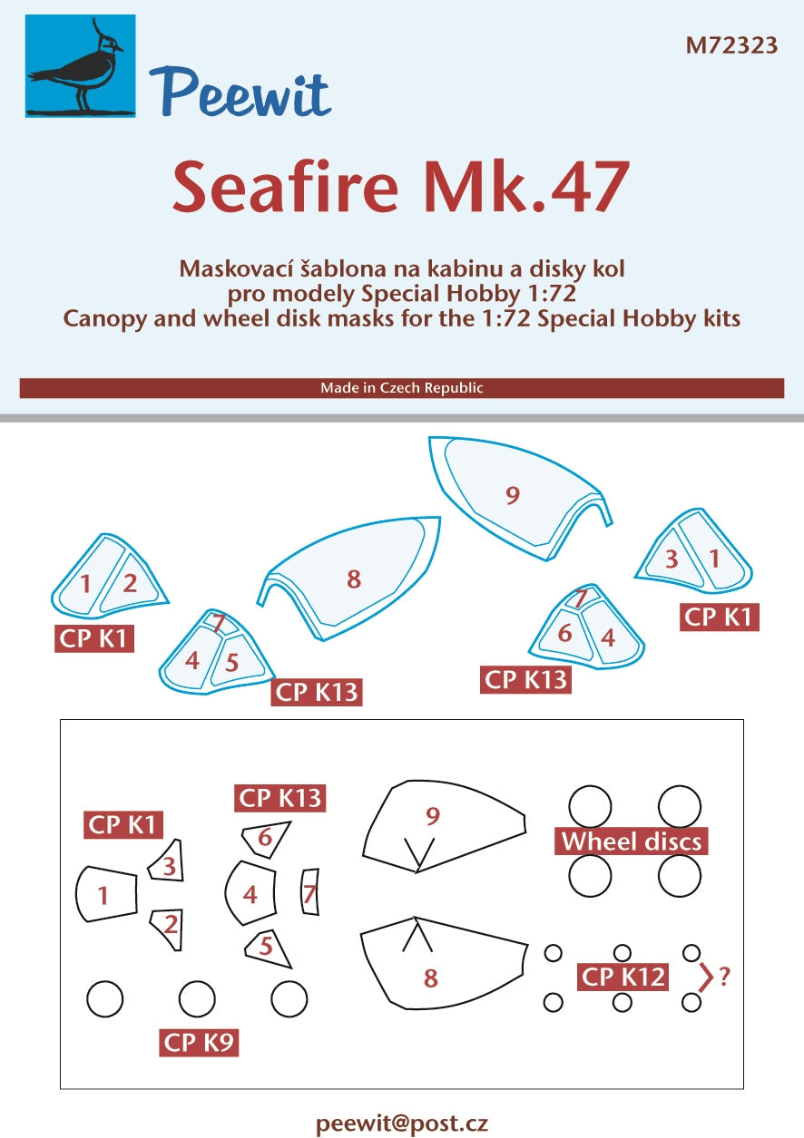 Peewit PEE72323 1:72 Supermarine Seafire Mk.47 canopy frame paint mask