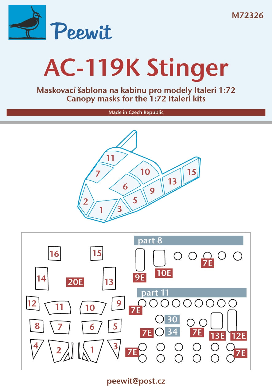 Peewit PEE72326 1:72 Fairchild AC-119K Stinger Gunship canopy frame paint mask