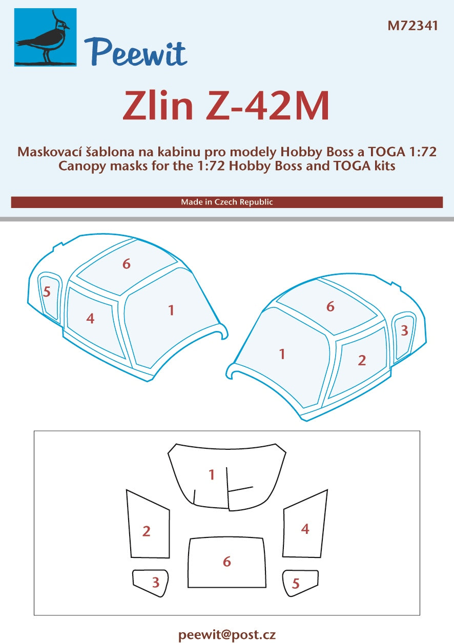 Peewit PEE72341 1:72 Zlin Z-42M canopy frame paint mask