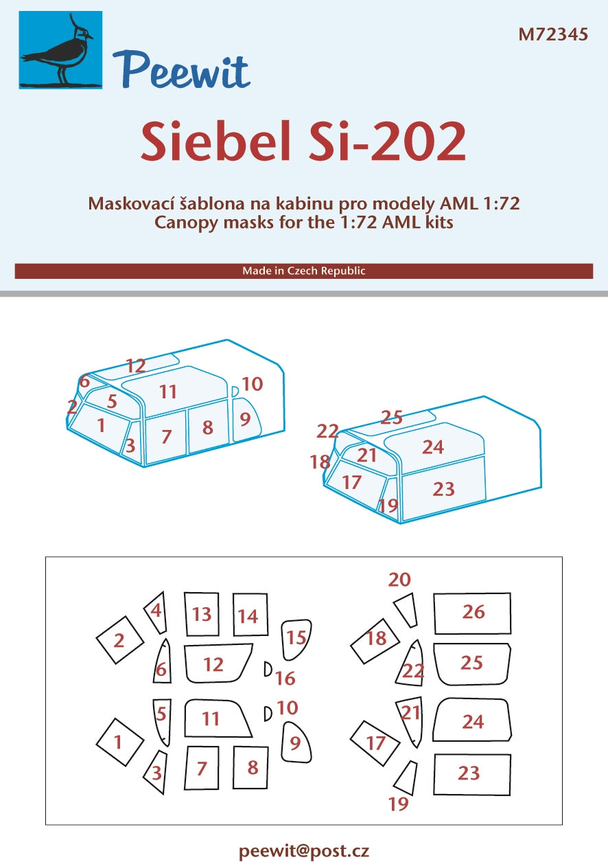 Peewit PEE72345 1:72 Siebel Si-202A canopy frame paint mask