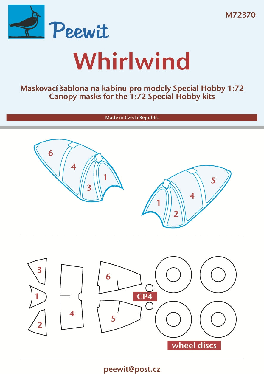 Peewit PEE72370 1:72 Westland Whirlwind Mk.I wheels and canopy frame paint masks