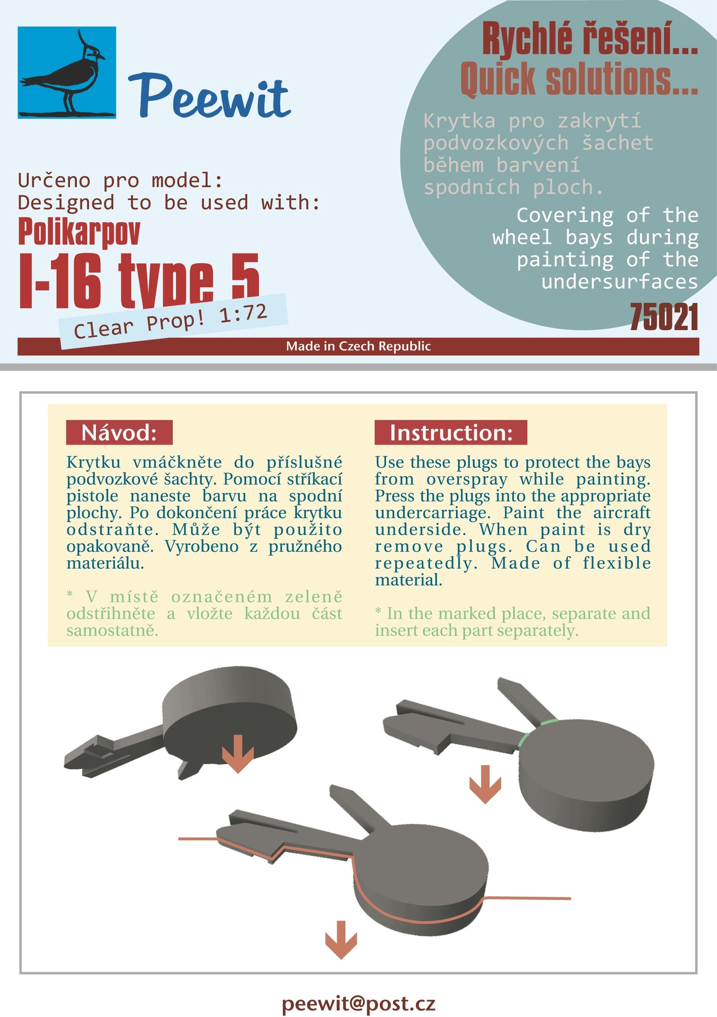 Peewit PEE75021 1:72 Polikarpov I-16 Type 5 Flexible Wheel Bay Plugs