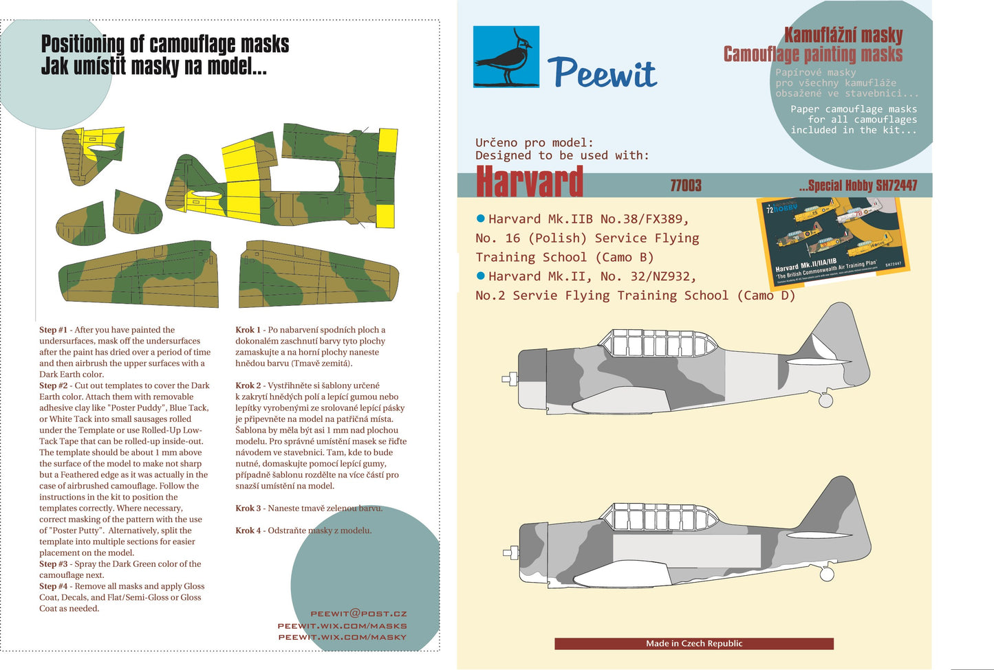 Peewit PEE77003 1:72 NA Harvard Mk.II/III/IV Camouflage Paint Masks