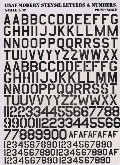 Print Scale PSL32003 1:32 USAF modern stencil letters and numbers in Black