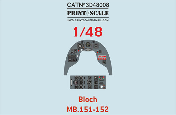 Print Scale PSL3D48-08 1:48 Instrumental panel Bloch MB.151/MB.152 3d-printed