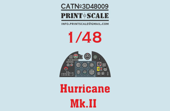 Print Scale PSL3D48-09 1:48 Instrumental panel Hawker Hurricane MK.II 3d-printed