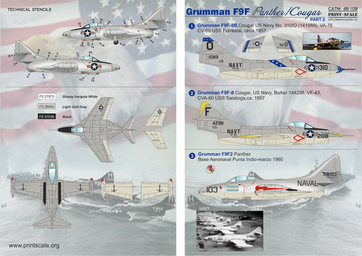 Print Scale PSL48109 1:48 Grumman F9F-2 Panther and F9F-8B Cougar Part-2