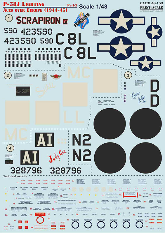 Print Scale PSL48158 1:48 Lockheed P-38J Lighting Aces over Europe