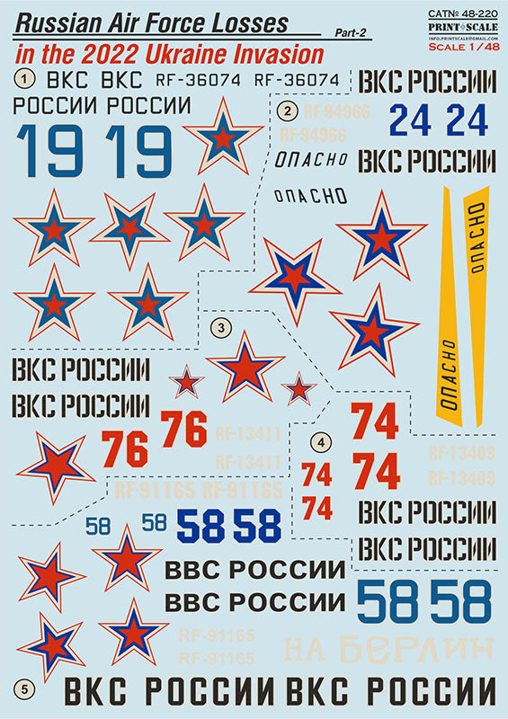 Print Scale PSL48220 1:48 Russian Air Force Losses Ukraine 2022 Decals