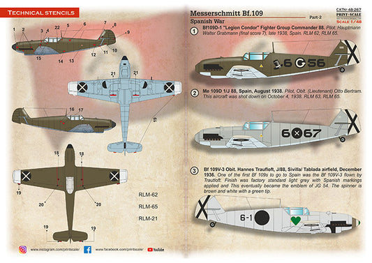 Print Scale PSL48267 1:48 Messerschmitt Bf-109B/D Spanish War Part 2 1