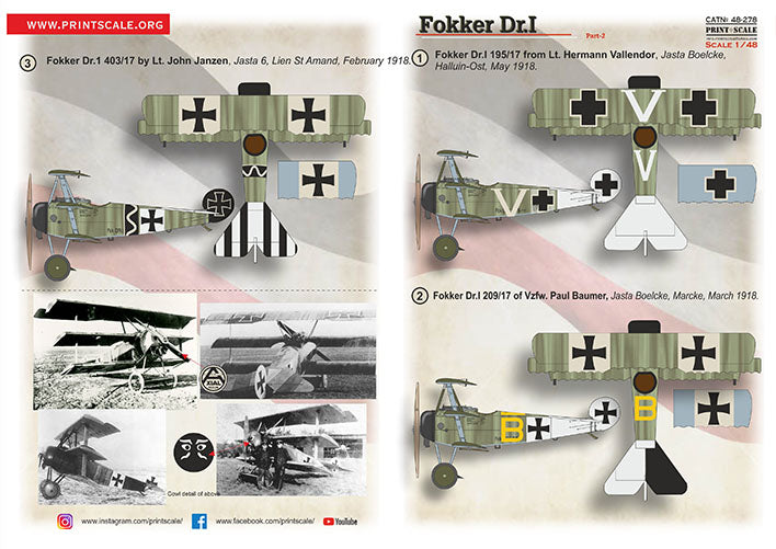 Print Scale PSL48278 1:48 Fokker Dr.I Part 2 1.Fokker Dr.l 195/17 from Lt