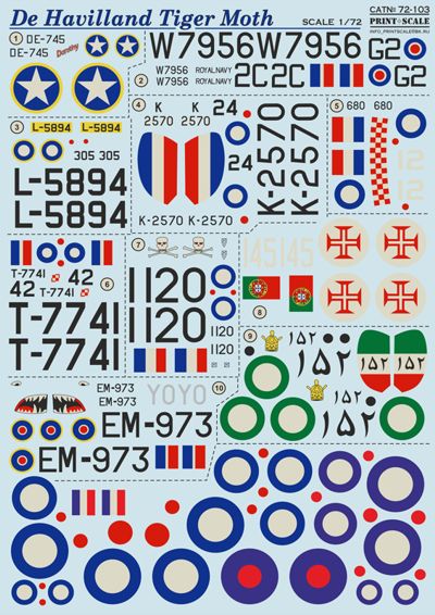 Print Scale PSL72103 1:72 de Havilland DH.82A Tiger Moth