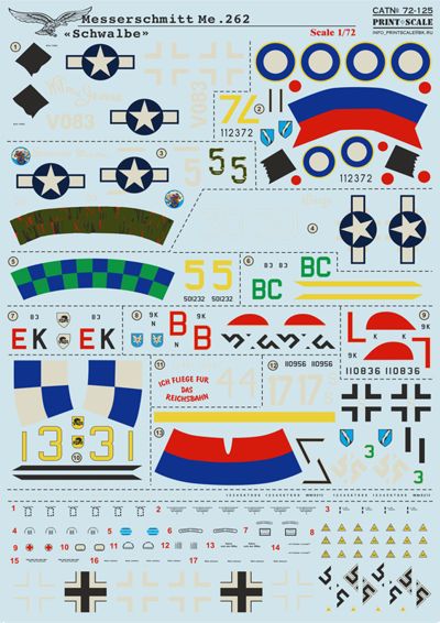 Print Scale PSL72125 1:72 Messerschmitt Me-262 'Schwalbe'